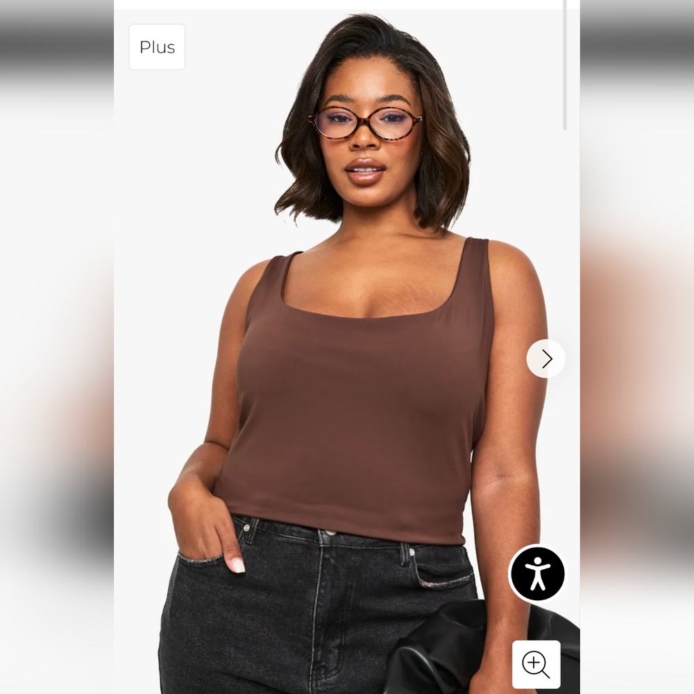 NWT Boohoo Plus sculpt scoop neck Brown tank top, Size 14 And 16